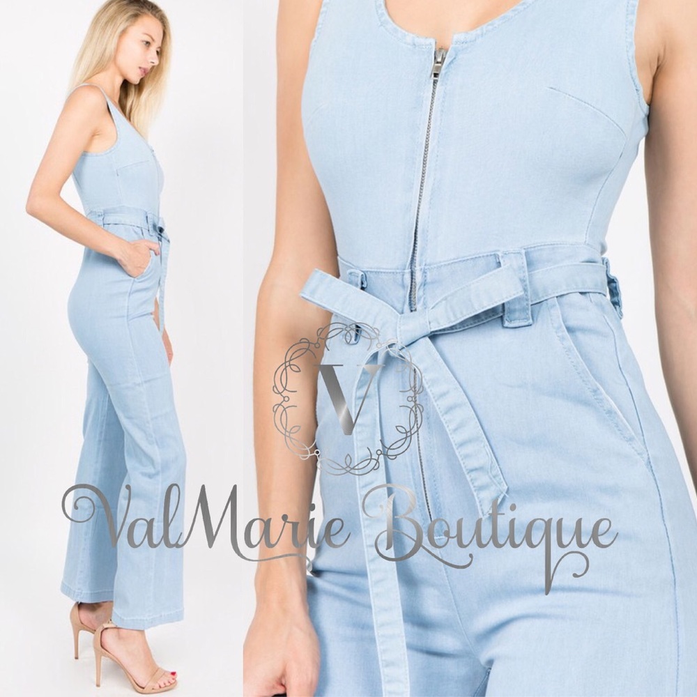 Light blue denim zip up Jumpsuit - Picture 4 of 6